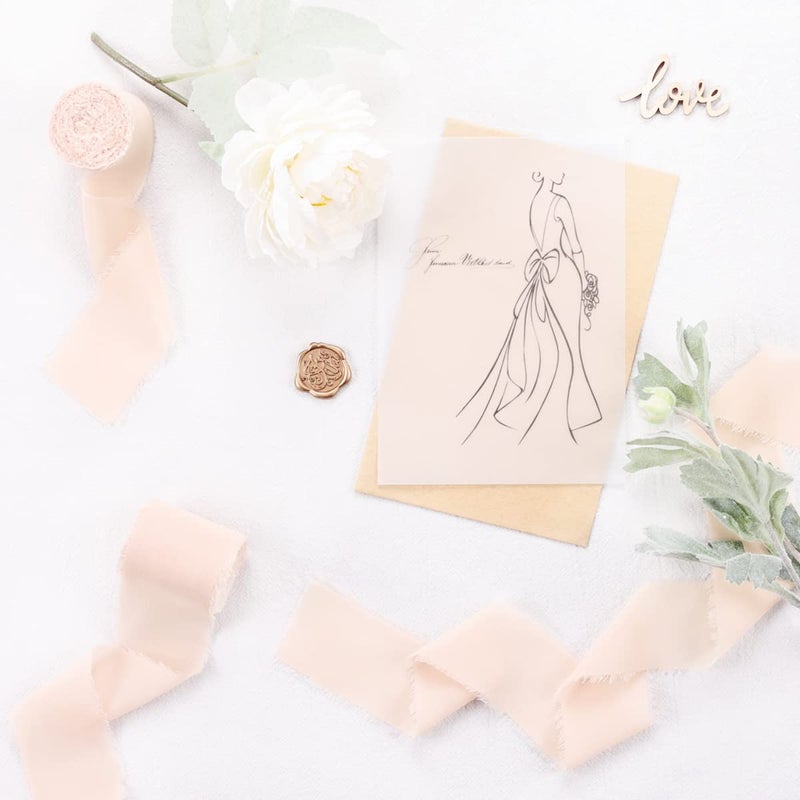 Socomi Rose Petal Handmade Fringe Chiffon Silk Ribbon 1-3/4" x 7Yd 4 Rolls Frayed Ribbons for Wedding Invitations Bridal Bouquets Wrapping - Image 2